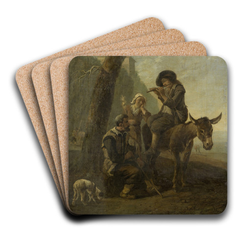 Roman Shepherd Family Resting Beneath a Tree by Johannes Lingelbach Art Drink Coaster set