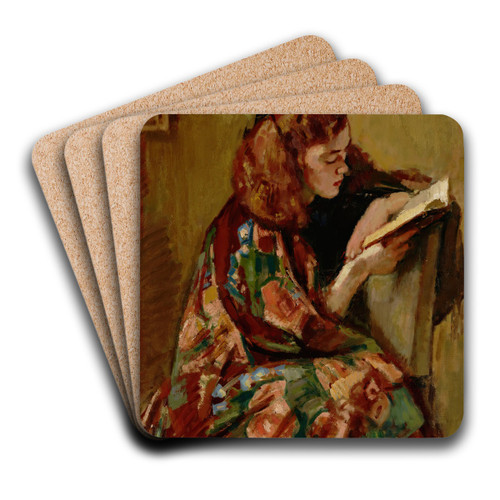 Girl Reading by Magnus Enckell Art Drink Coaster set