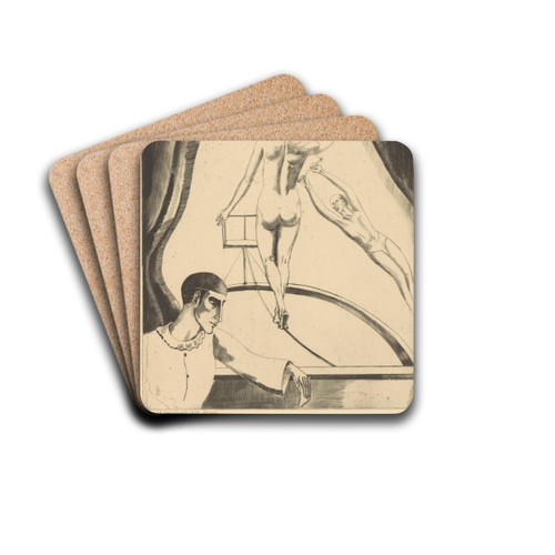 Koorddanseres, trapezeartiest en pierrot by Lodewijk Schelfhout Drink Coasters - set of 4 Koorddanseres, trapezeartiest en pierrot by Lodewijk Schelfhout Drink Coasters - set of 4