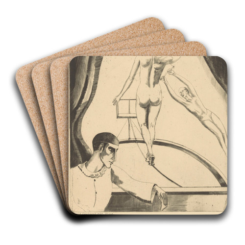 Koorddanseres, trapezeartiest en pierrot by Lodewijk Schelfhout Art Drink Coaster set Koorddanseres, trapezeartiest en pierrot by Lodewijk Schelfhout Art Drink Coaster set