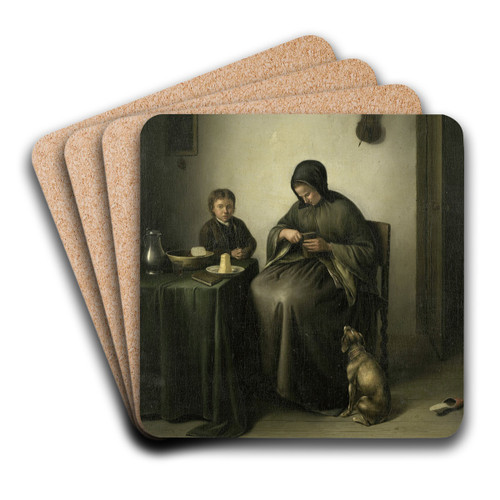 A Woman Slicing Bread by Johannes Christiaan Janson Art Drink Coaster set A Woman Slicing Bread by Johannes Christiaan Janson Art Drink Coaster set