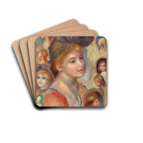 Study of Girls' Heads (tude de ttes de jeunes filles) by Pierre-Auguste Renoir Drink Coasters - set of 4