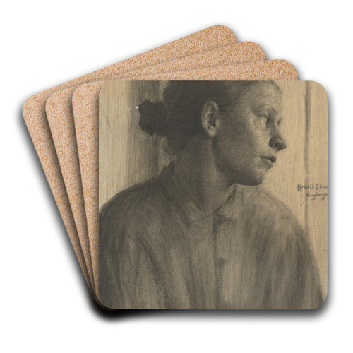 Study of a Woman's Head in Profile by Elemr Halsz-Hradil Art Drink Coaster set Study of a Woman's Head in Profile by Elemr Halsz-Hradil Art Drink Coaster set
