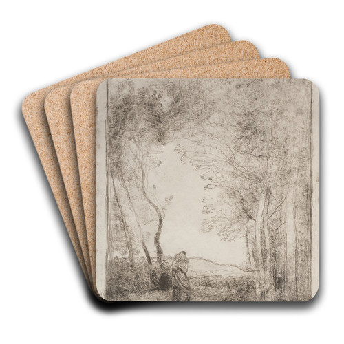 A Young Mother at the Entrance of a Wood by Jean-Baptiste-Camille Corot Art Drink Coaster set