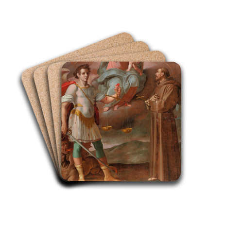 Madonna and Child between the Archangel Michael and Saint Francis by Workshop of Santi di Tito Drink Coasters - set of 4