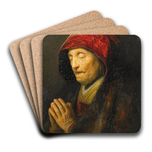 Old woman praying by Rembrandt van Rijn Art Drink Coaster set