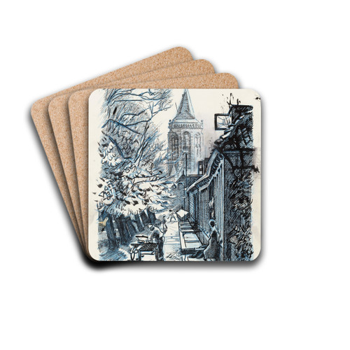 Straatje met gezicht op de St. Nicolaaskerk te Monnickendam by Martin Monnickendam Drink Coasters - set of 4