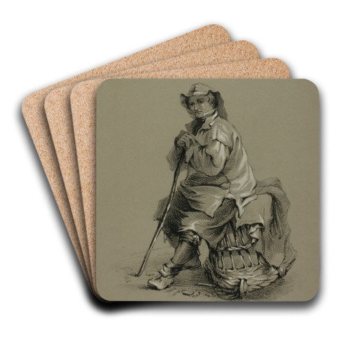 Fisherman Seated on Lobster Pot by Eugne Blery Art Drink Coaster set