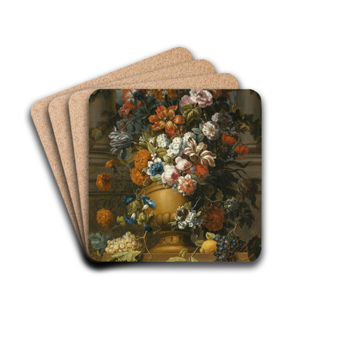 Flowers In An Urn With Fruit On A Pedestal by Gaspar Peeter Verbruggen the Younger Drink Coasters - set of 4 Flowers In An Urn With Fruit On A Pedestal by Gaspar Peeter Verbruggen the Younger Drink Coasters - set of 4
