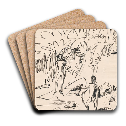 Two Bathers at Fehmarnkste by Ernst Ludwig Kirchner Art Drink Coaster set