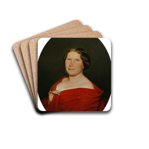 Frau mit lachsrotem Umhang by Ferdinand Georg Waldmller Drink Coasters - set of 4