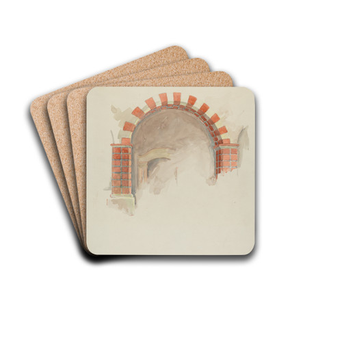 Restoration Drawing - Main Doorway and Arch toMission House by Robert W.R. Taylor Drink Coasters - set of 4
