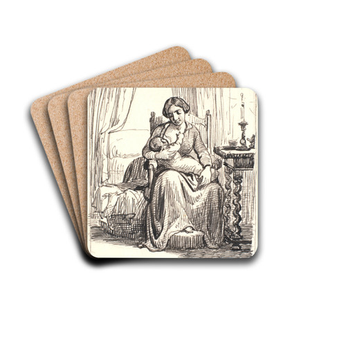 Moder med diende barn, t.h. tndt lys by Wilhelm Marstrand Drink Coasters - set of 4