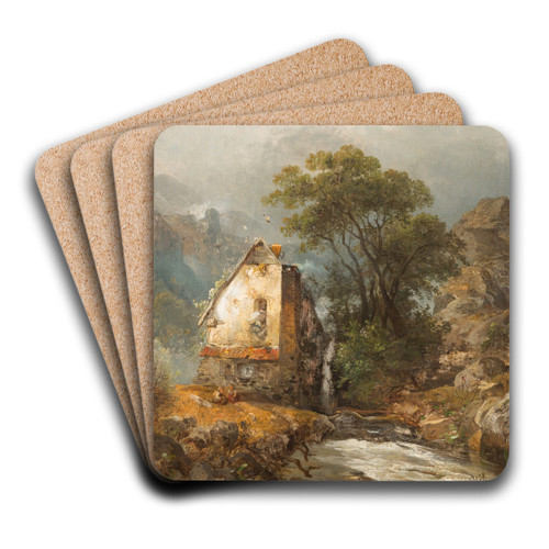 Mill by a stream by Carl Hilgers Art Drink Coaster set
