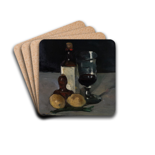 Still Life with Bottle, Glass, andLemons by Paul Czanne Drink Coasters - set of 4 Still Life with Bottle, Glass, andLemons by Paul Czanne Drink Coasters - set of 4