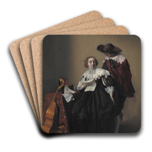A Seated Woman with a Letter, a Gentleman Standing by Her by Willem Cornelisz Duyster Art Drink Coaster set A Seated Woman with a Letter, a Gentleman Standing by Her by Willem Cornelisz Duyster Art Drink Coaster set
