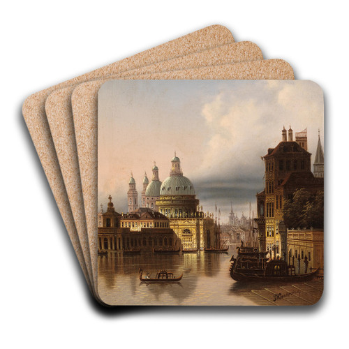 Capriccio, Venice, Scene on a Canal by Johann Wilhelm Jankowsky Art Drink Coaster set