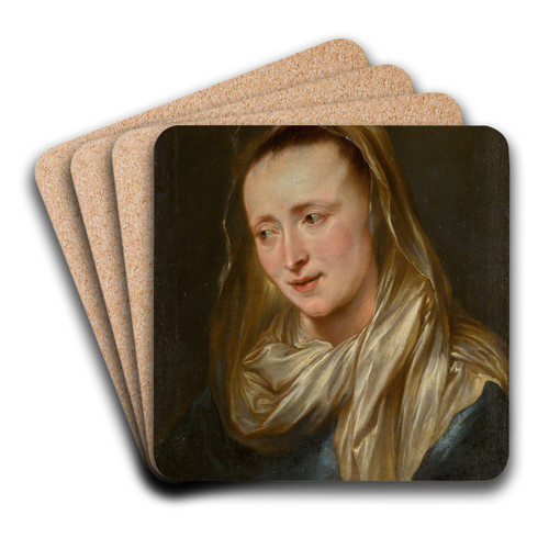 Head of a woman, probably the Virgin by Follower of Anthony van Dyck Art Drink Coaster set Head of a woman, probably the Virgin by Follower of Anthony van Dyck Art Drink Coaster set