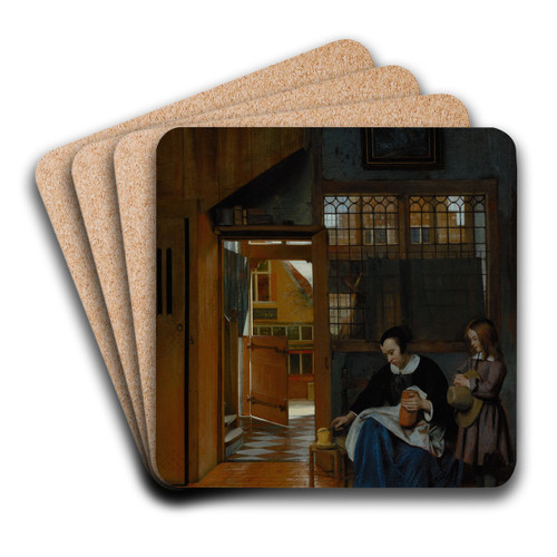 A Woman Preparing Bread and Butter for a Boy by Pieter De Hooch Art Drink Coaster set A Woman Preparing Bread and Butter for a Boy by Pieter De Hooch Art Drink Coaster set