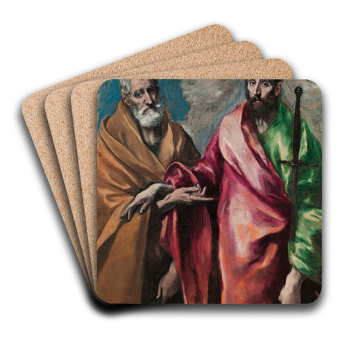 Saint Peter And Saint Paul by El Greco (Domenikos Theotokopoulos) Art Drink Coaster set