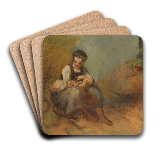 Study of a Young Woman with an Infant by Jakob Becker Art Drink Coaster set
