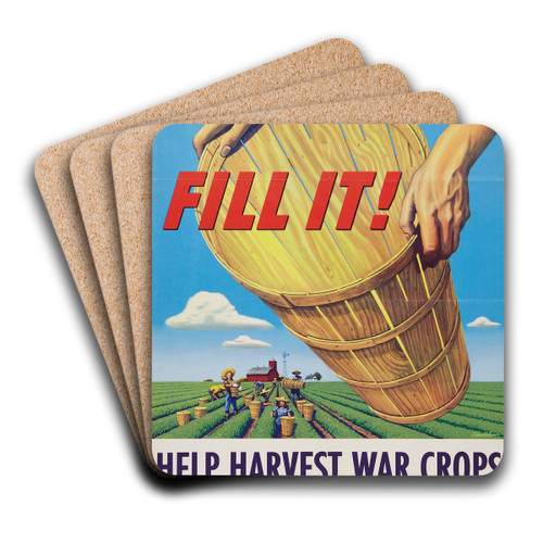 Fill it! Help Harvest War Crops by Stevan Dohanos Art Drink Coaster set