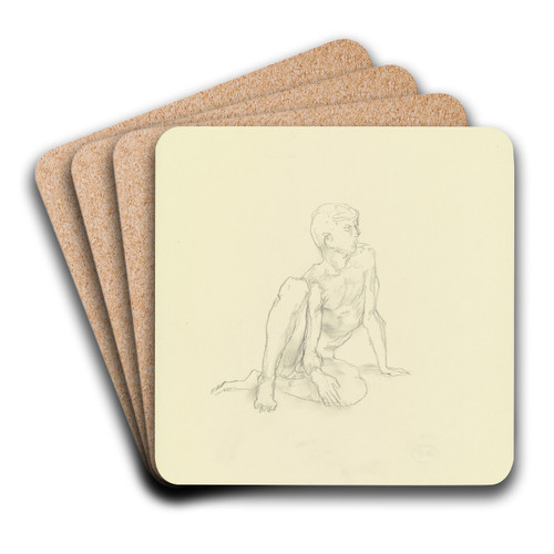 Nude of a sitting boy by Wilhelm Rietschel Art Drink Coaster set