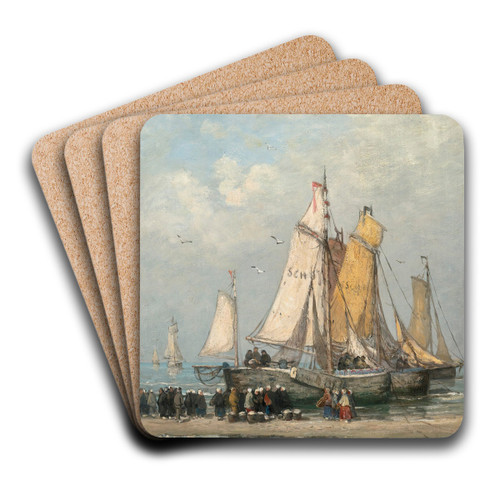 The Return Of The Fishing Fleet On Scheveningen Beach by Hendrik Willem Mesdag Art Drink Coaster set