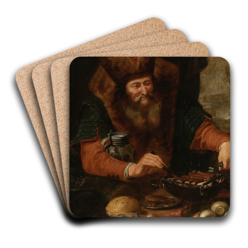 BeardedMan Cooking Sausages by Artus Wolfaerts Art Drink Coaster set BeardedMan Cooking Sausages by Artus Wolfaerts Art Drink Coaster set