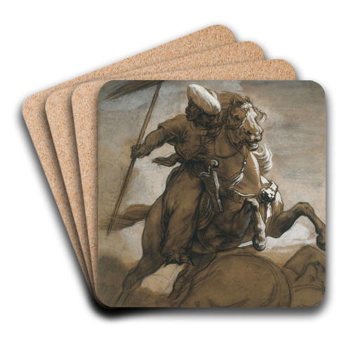 Turkish Cavalier in Combat by Thodore Gricault Art Drink Coaster set