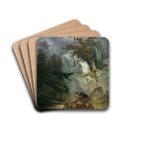 Ein Geier auf verendetem Hirsch by Friedrich August Matthias Gauermann Drink Coasters - set of 4