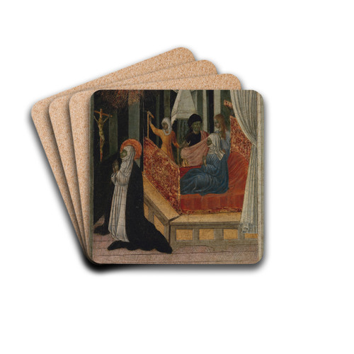 Saint Catherine of Siena Beseeching Christ to Resuscitate Her Mother by Giovanni di Paolo Drink Coasters - set of 4