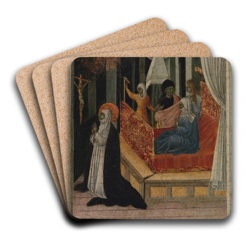 Saint Catherine of Siena Beseeching Christ to Resuscitate Her Mother by Giovanni di Paolo Art Drink Coaster set