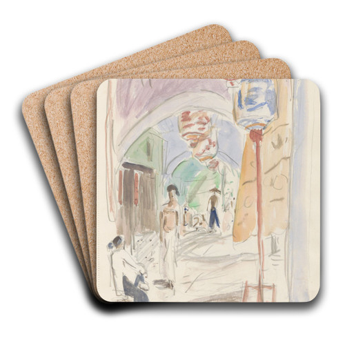 Straat met lampionnen en figuren by Marius Bauer Art Drink Coaster set