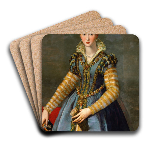Portrait Of Maria De' Medici (1540-1557) by Alessandro Allori Art Drink Coaster set