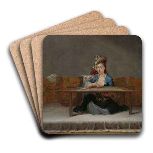 Turkish Woman at her Embroidery Frame by Jean Baptiste Vanmour Art Drink Coaster set