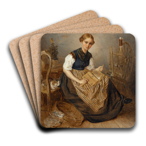 A Girl Carding by Kilian Zoll Art Drink Coaster set