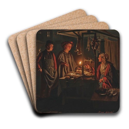 The game seller by Petrus van Schendel Art Drink Coaster set