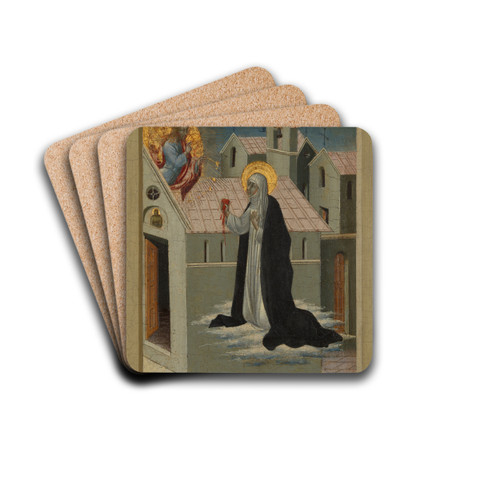 Saint Catherine of Siena Exchanging Her Heart with Christ by Giovanni di Paolo Drink Coasters - set of 4