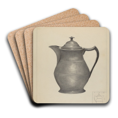 Pewter Covered Water Pitcher by Joseph Stonefield Art Drink Coaster set