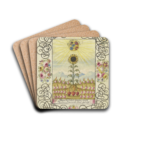 Sonnenblume mit Goldaufschrift by Johann Esaias Nilson Drink Coasters - set of 4