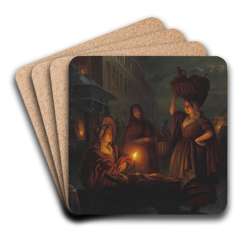 Moonlight Market by Petrus van Schendel Art Drink Coaster set