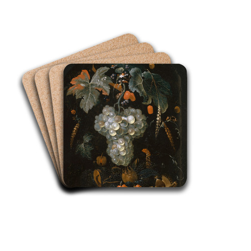 Still-Life With Grapes And Fruits In A Niche by Abraham Mignon Drink Coasters - set of 4 Still-Life With Grapes And Fruits In A Niche by Abraham Mignon Drink Coasters - set of 4