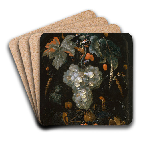 Still-Life With Grapes And Fruits In A Niche by Abraham Mignon Art Drink Coaster set Still-Life With Grapes And Fruits In A Niche by Abraham Mignon Art Drink Coaster set