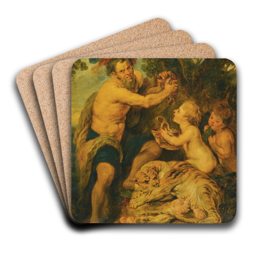 A Drinking Man With Putti And A Tiger by Follower of Peter Paul Rubens Art Drink Coaster set