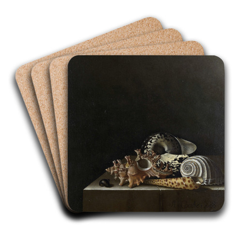 Shells on a Stone Plinth by Adriaen Coorte Art Drink Coaster set Shells on a Stone Plinth by Adriaen Coorte Art Drink Coaster set