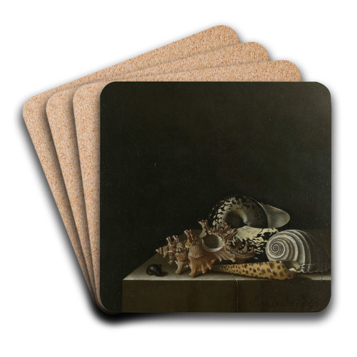 Shells on a Stone Plinth by Adriaen Coorte Art Drink Coaster set Shells on a Stone Plinth by Adriaen Coorte Art Drink Coaster set