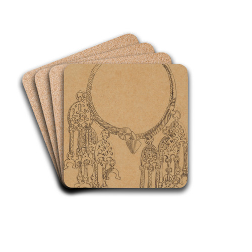 Drawing of a Slavic necklace by Stanisaw Wyspiaski Drink Coasters - set of 4