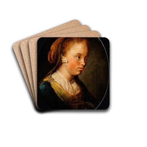 Portrait of a young girl by Gerrit Dou Drink Coasters - set of 4 Portrait of a young girl by Gerrit Dou Drink Coasters - set of 4