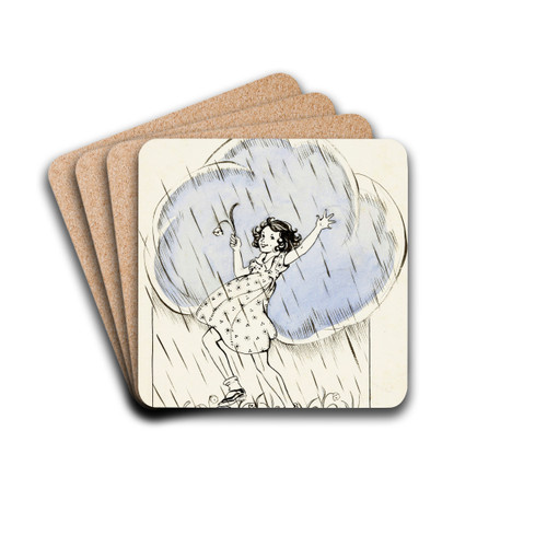 Dansend meisje onder een regenwolk by Miep de Feijter Drink Coasters - set of 4 Dansend meisje onder een regenwolk by Miep de Feijter Drink Coasters - set of 4
